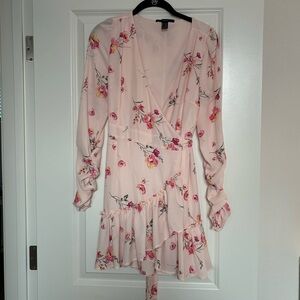 Forever 21 Light Pink Floral Long Sleeve Wrap Dress Mini size M